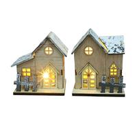 Cabilock Adornos Navideños Luminosos De Casitas De Madera 2pcs Decoración Navideña Led para Casa Ideal para Fiestas y Decoración De Interiores
