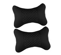 Cabilock Almohada para Coche Reposacabezas y Cuello, Cojín Lumbar Ergonómico de Cuero Negro, Soporte Ajustable Cinturón Elástico, Adecuada para Viaje y Uso Diario, Juego de 2 Piezas