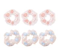 Cabilock Anillas Cabello de Gasa Bordadas 6 Piezas 3 Rosa Dulce 3 Azul Leche Coleteros Suaves para Niña Accesorios de Moda para Uso Diario y Escolar