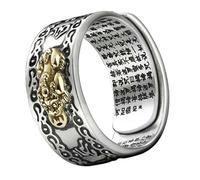 Cabilock Anillo y Seis Palabras Sagradas Estilo Creativo de Hierro Ajustable para Hombre Diseño de Mítica para Atraer Fortuna en Día del Padre y Uso Diario