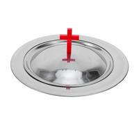 Cabilock Bandeja de Comunión de Acero Inoxidable de 30 CM con Tapa y Cruz Roja Plato para Pan de Comunión para Iglesia Suministros para Ceremonia Religiosa y Fiesta de Bautizo