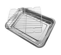 Cabilock Bandeja Inoxidable para Aperitivos y Bbq Doble Capa con Rejilla para Drenaje de Aceite Resistente y Versátil para Frutas y Snacks el