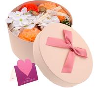 Cabilock Caja de Flores de Jabón Artificial Peonía Naranja Decoración Aromática para Día Madre Obsequio Original para Cumpleaños y Eventos Flor de Jabón sin Mantenimiento Caja Redonda