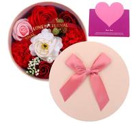 Cabilock Caja Redonda de Jabón Perfumado Flor de Peonía Roja, Decoración Floral Artificial para Día Madre, Obsequio para San Valentín y Evento, Accesorio Decorativo Hogar, 1 Unidad