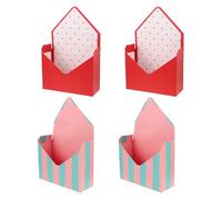 Cabilock Cajas para Ramos Plegables 4 Piezas Diseño Rayado y Puntos en Rosa y Azul, Caja de Papel Tipo Embalaje de Flores y Regalos en San Valentín, Bodas y Fiestas