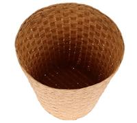Cabilock Cesto de Basura de Oficina Tejido a Mano de Paja Natural, Cubo de Basura Doméstico Original de Estilo Rústico, Cesta de Almacenamiento para Papel y Residuos en Color Madera