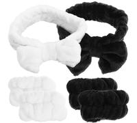 Cabilock Diadema para Lavarse la Cara Lazo 2 Piezas y 4 Pulseras Elásticas Negras y Banda Cabeza para Cuidado Piel Maquillaje y Spa Set de 6 Unidades para Niñas