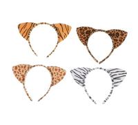 Cabilock Diademas Orejas de Gato Portátiles de Tejido Estilo Leopardo Clásico Paquete de 4 para Cosplay y Fiestas de Disfraces para Niñas y Amigas