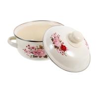 Cabilock Enamel Stock Pot With Lid Dual Handles For Slow Cooking Stewing Braising Stylish Patterned Ramen And Soup Cooker