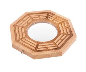 Cabilock Espejo Bagua Chino Convexo de Madera para Pared y Entrada, Vintage
