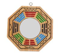 Cabilock - Espejo de chismes con colgante para decoración del hogar, espejo Bagua plano, espejo tradicional chino espejo Feng Shui Ba Gua colgante de pared, medallón de madera, color