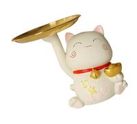 Cabilock Estatua de Gato Suerte Plato de Almacenamiento Decorativo Resina Diseño Multifuncional Decoración para Dormitorio y Sala de Bandeja para Servir