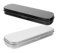 Cabilock Estuche Metálico Rígido para Lápices y Bolígrafos 2 Unidades Tapa Abatible Color Negro y Plata Organizador Práctico para Oficina Escuela y Uso Escolar