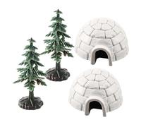 Cabilock Figuras Decorativas de Casas de Hielo y Mini Árboles de Navidad Artificiales Modelo Detallado Plástico Resistente para Decoración Navideña Escritorio y Estantería Ligero y Compacto