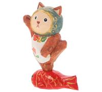 Cabilock Figurita de Madera Gato y Pez Tallado Artesanal Decorativo para Mesa Estatua Ligera y Portátil Adorno Único para Estanterías y Salón para Decoración Rústica y Hogar