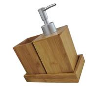 Cabilock Juego de Accesorios de Baño de Bambú Juego Jabonera Baño Dispensador de Loción y Vaso para Cepillos