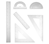 Cabilock Juego de Herramientas Matemáticas Transparente de 6 Piezas Regla Escuadra y Transportador Precisión Numérica para Estudiantes Material Escolar Portátil para Dibujo y Medición