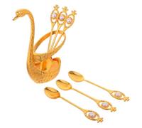 Cabilock Juego De Postres De Cisne Mini Cucharas De Postre Swan Base Espresso Pequeñas Aleación De Zinc Dorado