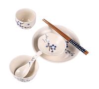 Cabilock Juego de Vajilla Práctico de Cerámica Japonesa Persona, 6 Piezas Plato, Cuenco y Palillos, Diseño Floral Único Hogar