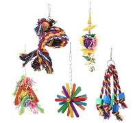 Cabilock Juguete Masticable Colgante para Pájaros Grandes, Set 5 Piezas de Madera Ligera Campanas Coloridas para Jaulas, Adecuado para Loros y Estimular Actividad Física y Emocional