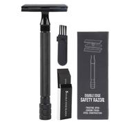 Cabilock Maquinilla de Afeitar Manual de Metal Estilo Antiguo Afeitadora de Seguridad de Doble Filo Cepillo y 5 Cuchillas para Barba y Vello Corporal Uso Hogar y Viajes Color Negro