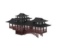 Cabilock Miniature Chinese Pavilion Statue with Arched Bridge For Garden Landscape and Aquarium Decor Lightweight Plastic Asian Architecture Model with Long Corridors For Bonsai and Fish
