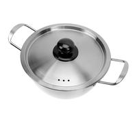 Cabilock Olla de Fideos Ramen Coreana de Acero Inoxidable 16 Cm Doble Asa y Tapa, Olla para Fideos Instantáneos y Cocina Casera, Apta para Inducción y Fuego Directo
