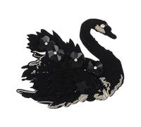 Cabilock Parche Bordado Grande Diseño de Cisne y Flores Parche Aplique de Tela Negro para Costura Manualidades y Decoración de Ropa Bolsos y Sábanas Fácil de Coser Hipoalergénico y