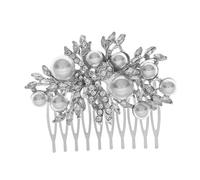 Cabilock Peine Cabello de Novia Perlas y Gemas de Imitación Lateral Plateada para Bodas y Fiestas Accesorio Elegante para Peinados Nupciales