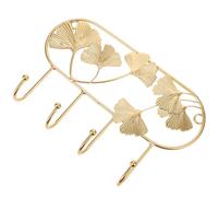 Cabilock Perchero de Pared de Hierro 4 Ganchos en Forma de Hoja de Ginkgo Dorada Colgador Multifuncional para Llaves Ropa y Accesorios Gancho Retro para Dormitorio y Entrada