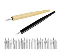 Cabilock Plumas de Inmersión para Dibujo Cómic con Portapuntas de Madera Set de 2 Bolígrafos con 20 Plumillas Intercambiables Punta Fina para Caligrafía Ilustración y Lettering