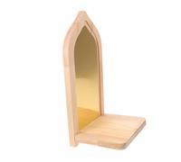 Cabilock Portavelas de Pared Dorado de Madera con Espejo Acrílico en Forma de Media Luna, Candelabro Decorativo Estable y Fácil de Limpiar para Dormitorio y Pasillos