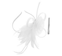 Cabilock Sombrero Fascinador de Malla Blanco con Plumas y Flores, Ligero y Portátil con Diadema y Clip para Fiestas de Destino y Té