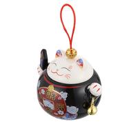 Cabilock Tarro de Almacenamiento Gato Suerte Chino de Cerámica | Recipiente para Té, Tapa Incluida, para Azúcar y Dulces, Decoración de Mostrador, Acabado Esmaltado