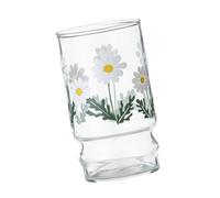 Cabilock Taza de Vidrio Mediana Resistente al Calor con Diseño de Margarita Blanca para Leche Café y Jugos Vaso Decorativo y Seguro para Hogar