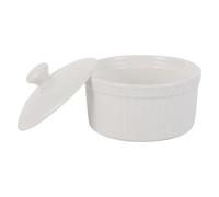 Cabilock Tazón de Cerámica Blanco para Hornear con Tapa, Fácil de Limpiar y Seguro, Adecuado para Preparar Postre Esponjoso o Pudín de Huevo