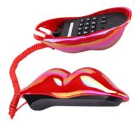 Cabilock Teléfono Fijo Labios Rojos Teléfono de Disco Decorativo para Mesa Adorno Creativo en Color Rojo Accesorio para Hogar y Oficina Decoración Original y Funcional