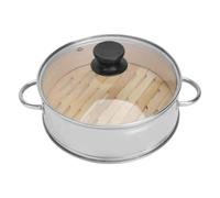 Cabilock Vaporera de Alimentos 1 Set de Acero Inoxidable y Bambú Tapa, Práctica para Cocinar al Vapor Postres y Huevos en Cocina Doméstica Reutilizable