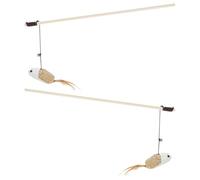 Cabilock Varita Interactiva para Gatos 2 Pcs con Plumas y Cascabeles, Palo de Madera y Cuerda de Algodón, Juguetes de Burla para Gatos para Reducir Estrés y Fomentar Juego Autónomo