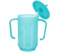 Cabilock Vaso Antiderrames para Pacientes Encamados y Personas Mayores Doble Asa y Tapa Pajita, Plástico Resistente y Fácil de Agarrar para Agua y Sopa