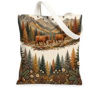 Cabin Fall Highland Cow - Bolsa de lona para compras, 13 x 15 pulgadas, bolsa de comestibles reutilizable para mujer, diseño estético de caza, decoración de regalo