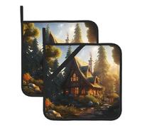 Cabin in The Forest - Juego de dos soportes cuadrados a prueba de calor (20 x 20 cm), telas de calidad, antiquemaduras y fáciles de limpiar
