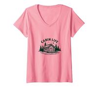 Cabin Life Rústico Desierto Escapada Naturaleza Amante Camiseta Cuello V, Mujer, Rosado, XL