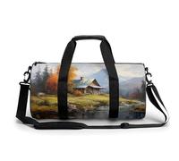 Cabin River Trees Mountain - Bolsa de viaje vintage para gimnasio para mujeres y hombres, bolsa de lona cilíndrica con correa para el hombro