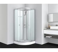 Cabina de ducha completa IDEA 1, color blanco, 80 x 80 cm, entrada esquinera con puertas correderas, aluminio cromado, ducha con ducha de mano, con plato de ducha, cabina de ducha completa