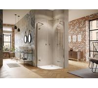 Cabina de ducha cuarto de círculo HÜPPE Solva, 2 hojas, segmento fijo, tipo 900/900, radio 500/470, montaje en plato de ducha y suelo alicatado, S24001092322, Cabinas de ducha: Color de perfil plata a