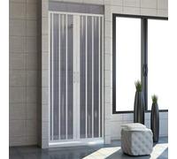 Cabina de ducha de 110 cm, modelo Giada, extensible de PVC, doble puerta con paneles semitransparentes, apertura central con fuelle, color blanco