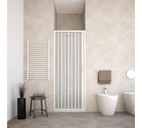 Cabina de ducha de 75 cm, modelo Giada, extensible de PVC, puerta única con paneles semitransparentes, apertura lateral con fuelle, color blanco