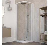 Cabina de ducha de PVC 90 x 90 cm modelo Roxana semicircular paneles semitransparentes con apertura de fuelle central reducible