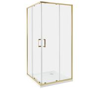 Cabina de ducha vidrio templado puerta doble corredera dorado 90 x 90 x 185 cm Tela